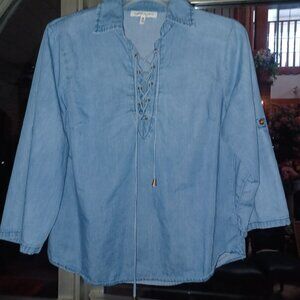 Speed Limit Women's Chambray Blouse Medium Blue